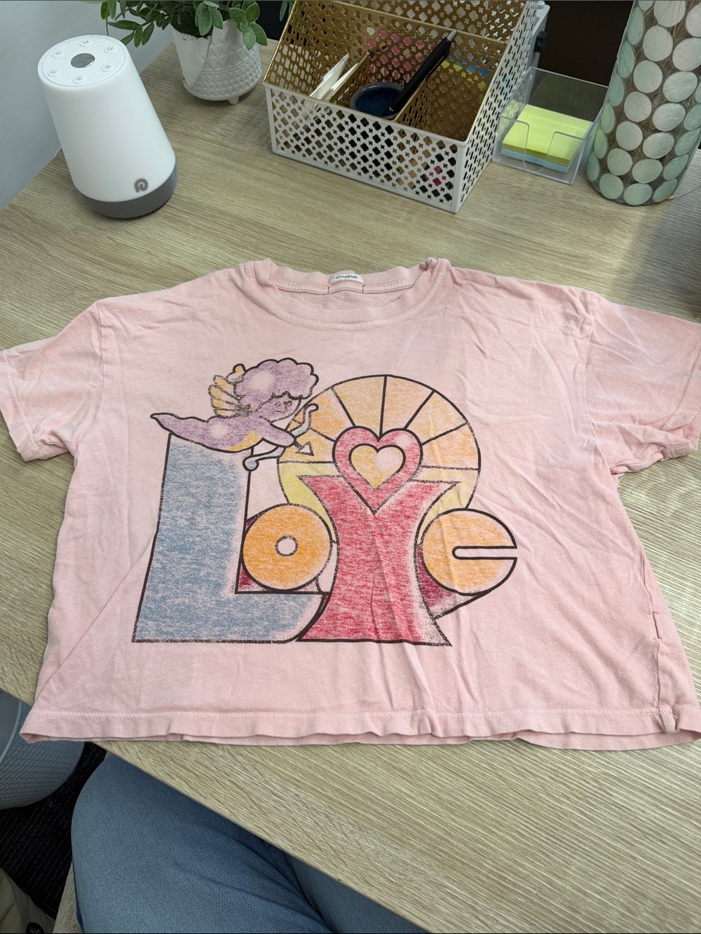 MOTHER Pink Graphic 'Love' Short Sleeve Tee